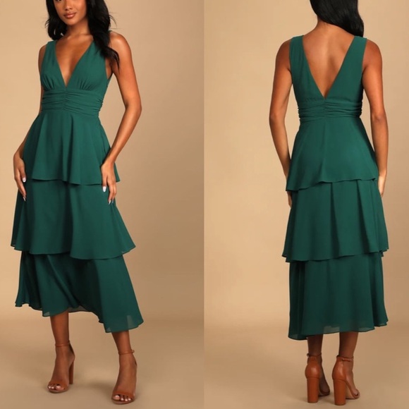 celebration time emerald green sleeveless tiered midi dress Summer Invite Emerald Green Tie-Strap Tiered Midi Dress